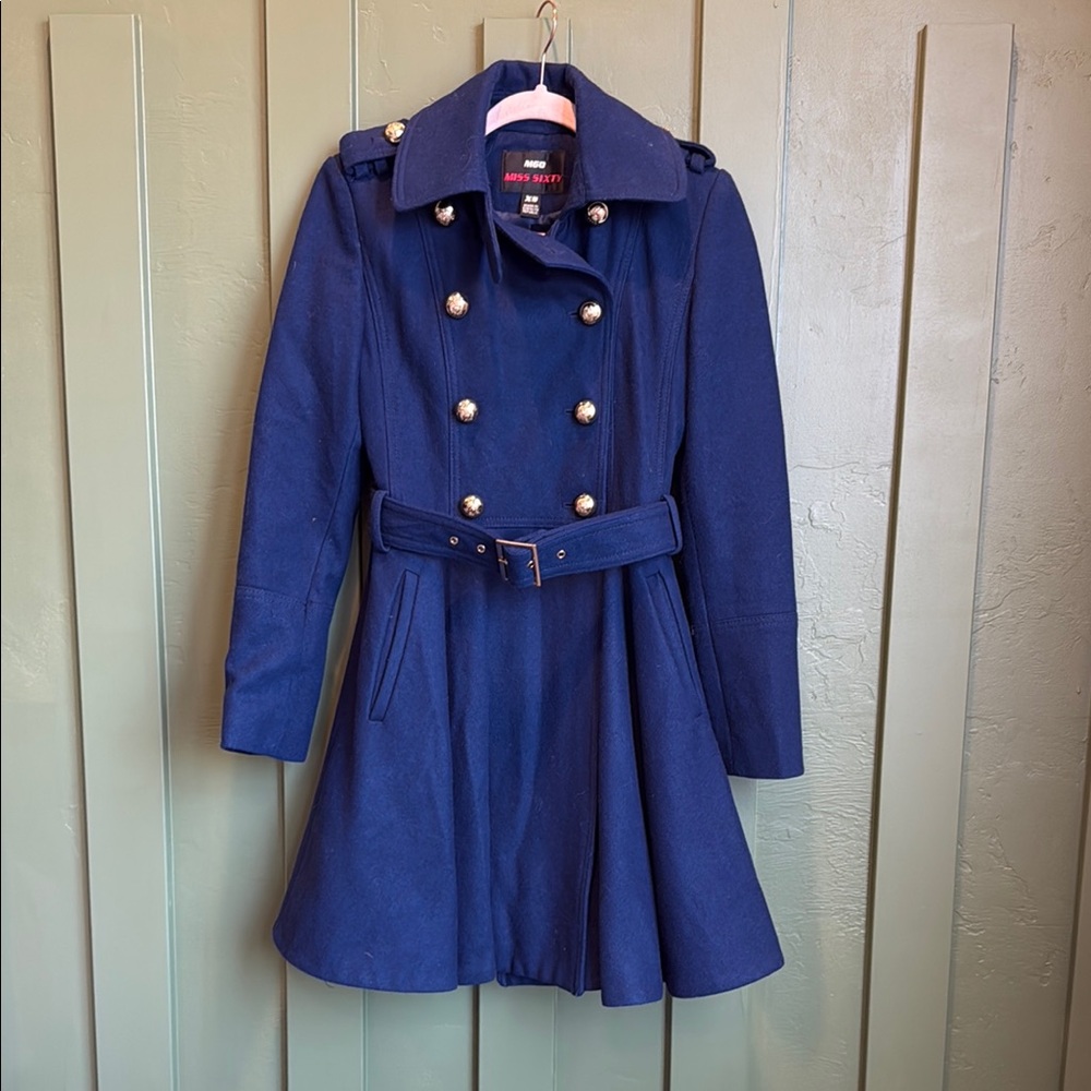 Miss Sixty Blue Trench Coat with Belted Waist